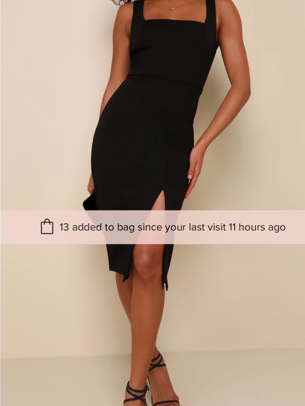 Lulu's Black Square-Neck Midi Dress with Front Slit